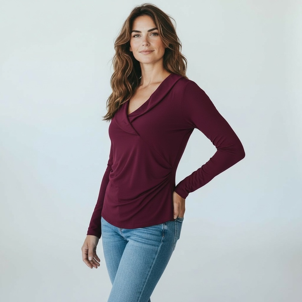 Sz M Clara Sun Woo Purple Long Sleeve Top Button Sleeves $119 MSRP